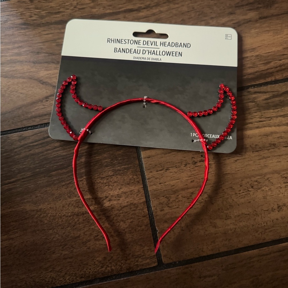 DEVIL Red Rhinestone Headband one size - Picture 2 of 5